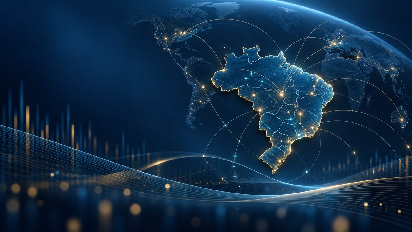 Visualização de dados com o mapa do Brasil e conexões internacionais